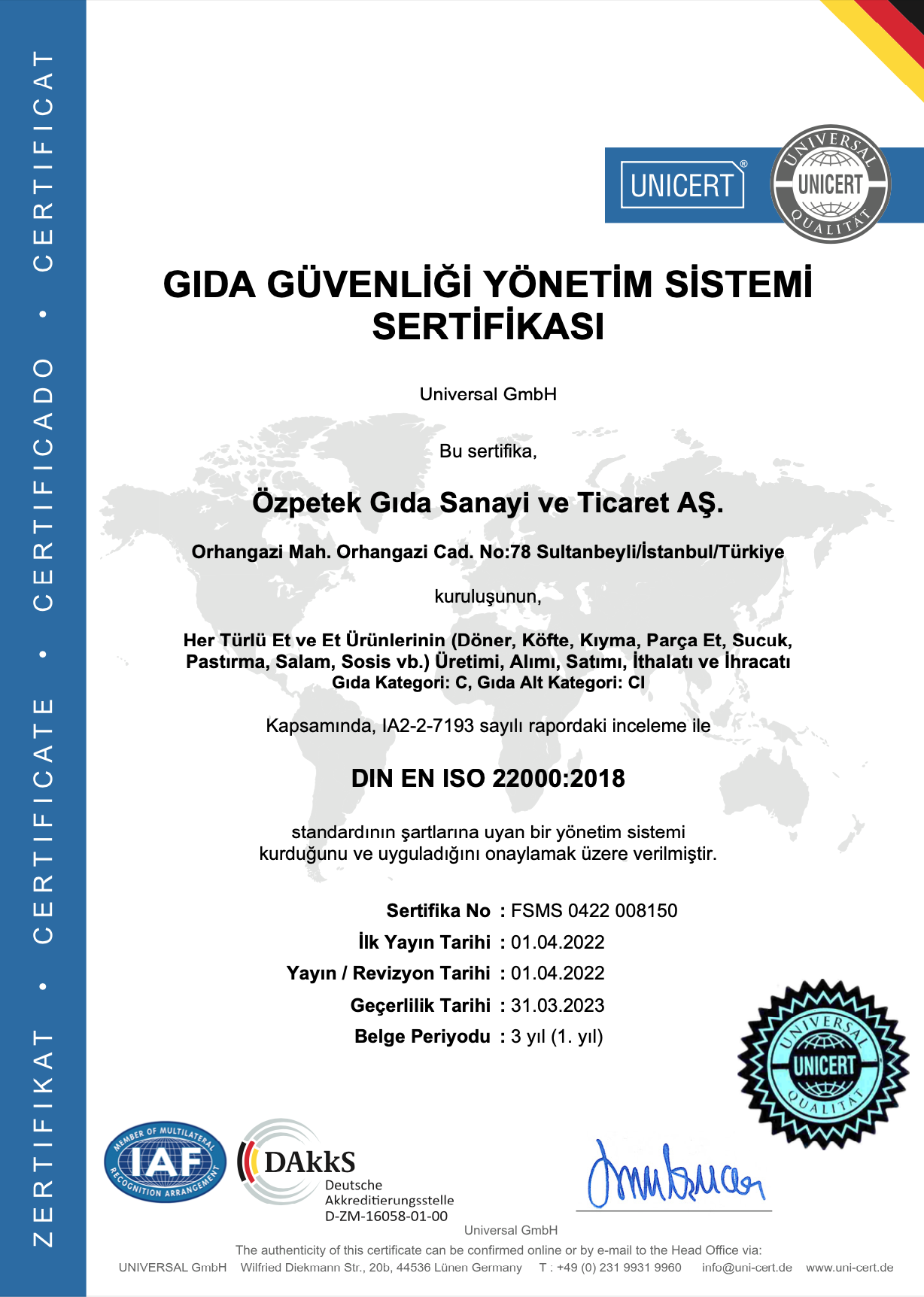 Gıda Güvenliği Sertifikası